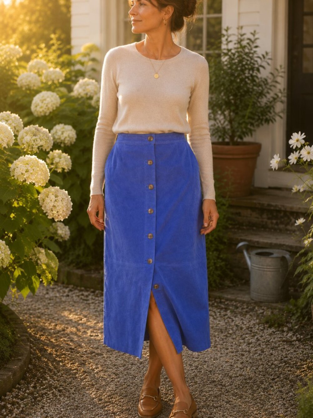 Monterey Bay Ice Blue Suede Button-Front Women's Midi Pencil Skirt NWOT
